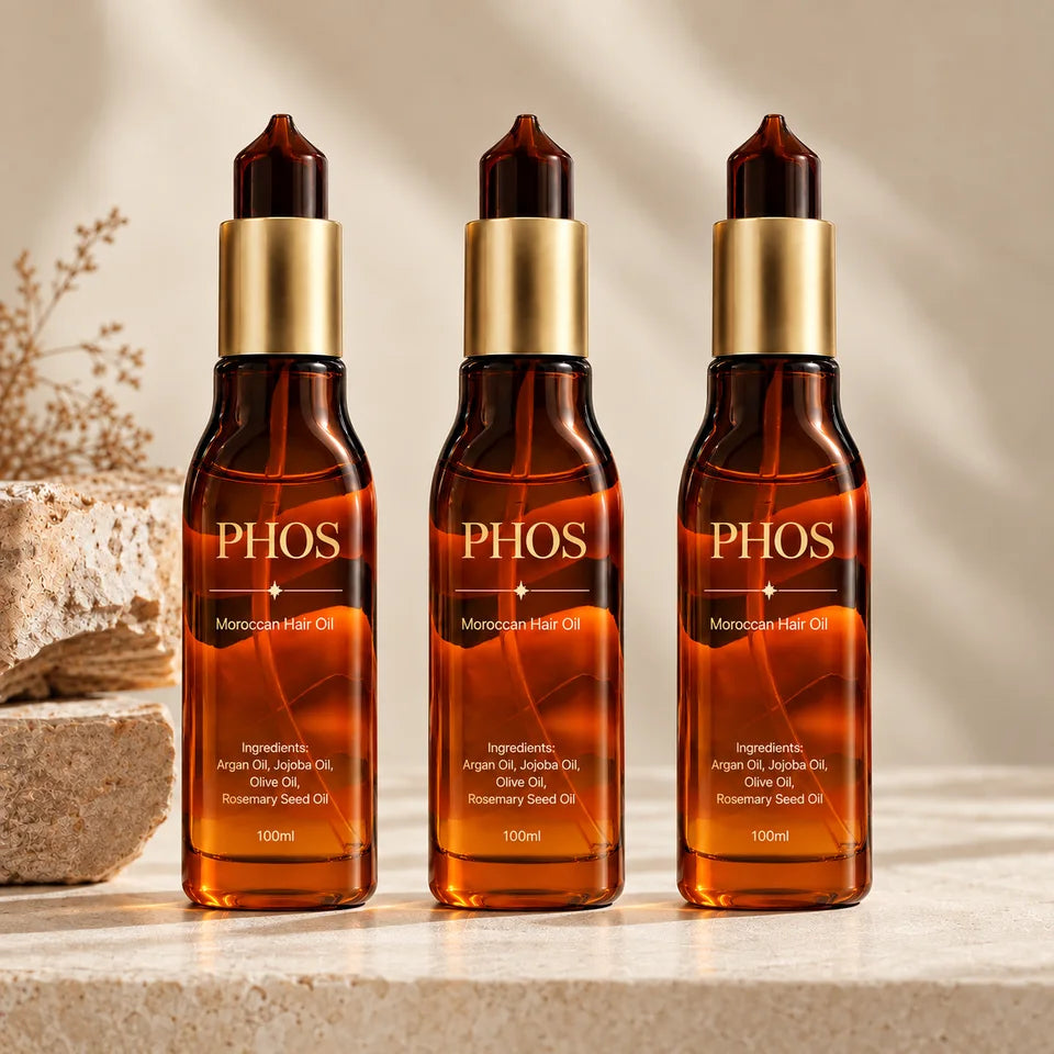 3 Bottles of PHOS Moroccan Hair Oil, 100ml each